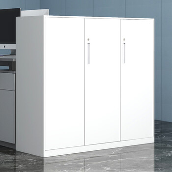 洛克菲勒钢制铁艺档案文件铁皮柜资料柜白色带锁三开门阳台储物矮柜