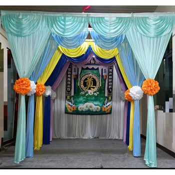 新型灵堂背景布白事灵堂背景布幔殡仪馆丧事葬礼灵棚布置全套纱幔丧葬