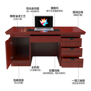 盛浪办公桌老板桌职员桌油漆桌写字台贴木皮中班台主管桌三抽1.6m