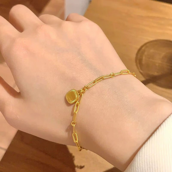 lkl面包手链女士新款99足金时尚环环相扣链条手饰520礼物送女友 面包