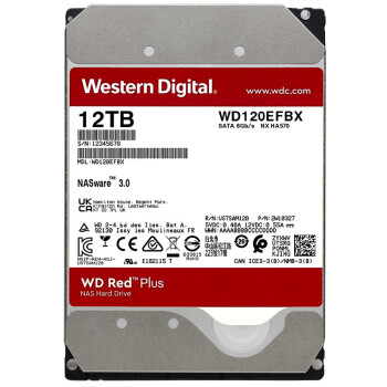 西部数据（WD）NAS机械硬盘 WD Red Plus 西数红盘 12TB 7200转 256MB SATA CMR垂直 网络存储 3.5英寸 WD120EFBX