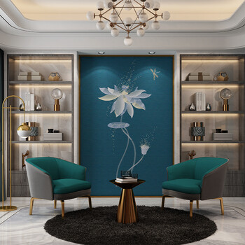 月上映画刺绣壁画壁布客厅玄关沙发现代新中式过道走廊独秀无缝墙布