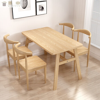 餐桌家用仿现代简约餐厅小吃桌椅组合奶茶饭桌快餐店 原木色单桌 4椅
