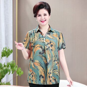 女装>中老年女装>伊渊浅>伊渊浅女士夏天t恤胖妈妈的短袖汗衫特大码加