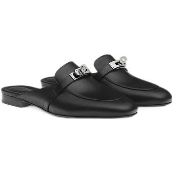 爱马仕(hermes)凉鞋平底鞋穆勒鞋凯莉扣镀钯银色扣女士拖鞋 35