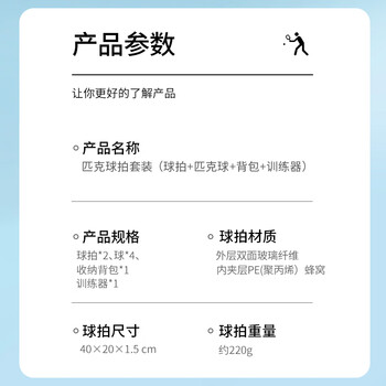 雅望匹克球拍套装玻璃纤维专业训练入门pp蜂窝芯双人拍网格皮克球双拍