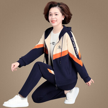 岸婷高端品牌妈妈装秋装2022新款中老年女装中年运动套装女春秋三件套