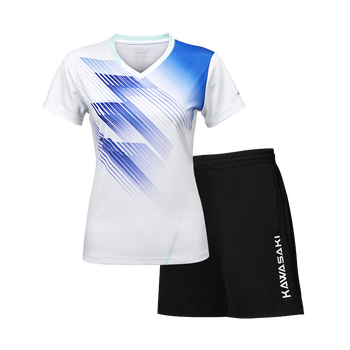 川崎（KAWASAKI）羽毛球服女款款专业运动V领短袖+短裤套装B2813 白色 S