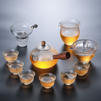 日式加厚耐热玻璃整套功夫茶具家用简约泡茶壶器透明茶杯茶道套装 简