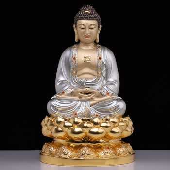 【京选好货】银彩镶宝释迦摩尼像佛像三宝佛阿弥陀佛铜像家用供奉释迦