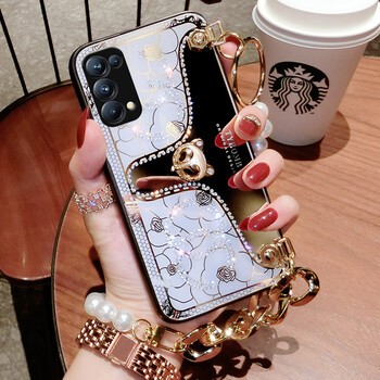 迅卡凡魅狐2021年镜面珍珠链条opporeno5手机壳新款个性创意全包镜头