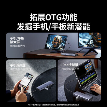 绿联 Type-C扩展坞 USB连接器USB-C转HDMI/网口/USB转换器转接头hub分线器读卡器 60515
