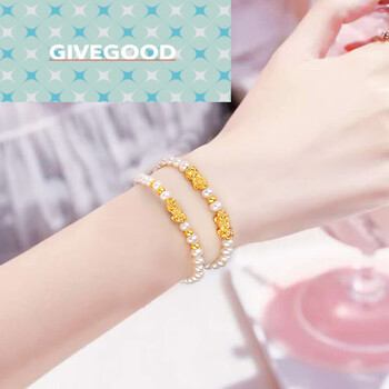 givegood七夕情人节黄金珍珠貔貅手链女999足金转运珠珍珠貔貅珍珠