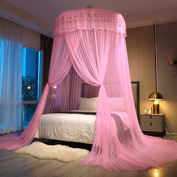 温妤圆顶蚊帐欧式蕾丝公主风落地吊顶文帐睡帐免打孔幸福恋人粉色直径