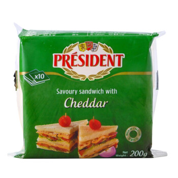 总统（President）法国进口总统三明治专用切达芝士片（奶酪制品）200g 披萨 烘焙