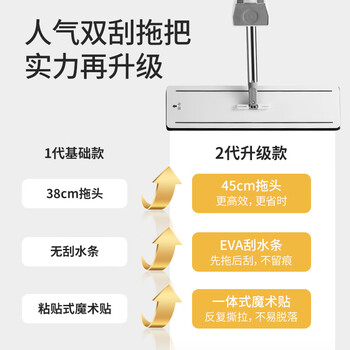 美丽雅平板拖把45cm杆长137cm2布免手洗干湿两用一拖净2025家用拖地神器