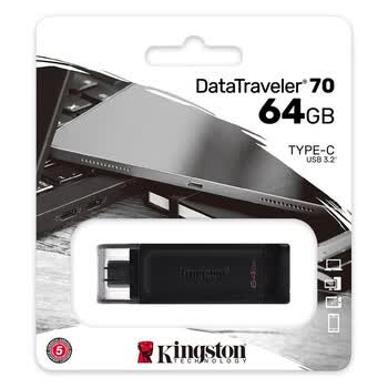 金士顿（Kingston）64GB USB3.2 Gen1 Type-C 大容量手机U盘 DT70 黑色 适用安卓苹果 车载手机电脑通用优盘