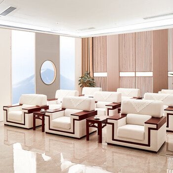 擎宅会议室接待会议沙发中式布艺办公沙发茶几套装会客沙发布艺单人位