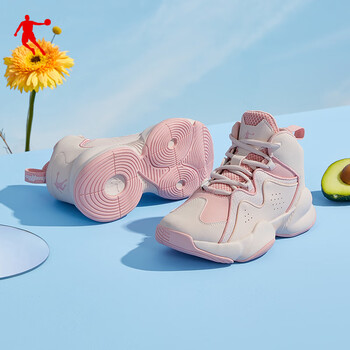 乔丹篮球鞋女球鞋运动鞋春秋新款透气减震高帮耐磨实战训练鞋 云粉色