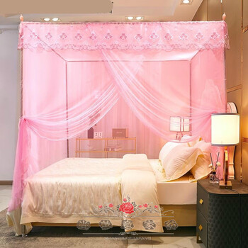 单开门蚊帐家用18m床老式纹账公主风落地支架帐纱粉色1220米
