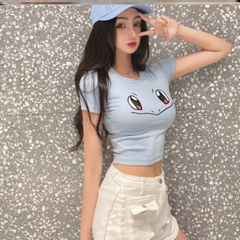 大眼睛t恤女t恤3d紧身上衣圆领显胸大衣服衣服甜美衣服 a10-u21 紧身