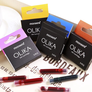 【开学必备】慕那美（monami）OLIKA彩色钢笔墨囊 透明墨胆手账钢笔原配墨囊5支装 蓝色02099T