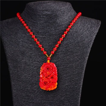 慕绢红玉龙牌新疆和田玉吊坠霸气生肖玉石项链玉佩挂件升级链