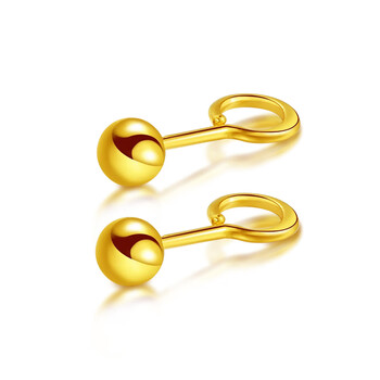 明哲黄金光面球耳钉耳饰足金999送女友情人七夕节礼物 约1.