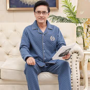 opmg爸爸睡衣男士秋冬季空气棉夹层中老年人家居服套装男春秋gq186001