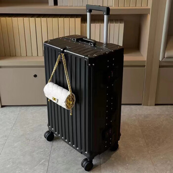 森昊行李箱高档功能拉杆箱旅行箱铝框密码箱万向轮登机箱子 黑色22寸
