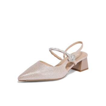 百丽女款珍妮女孩包头凉鞋女2024夏新商场同款粗高跟气质单鞋杏色37