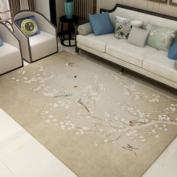 现代简约新中式地毯客厅卧室满铺房间定制家用中国风床边茶几花鸟争鸣