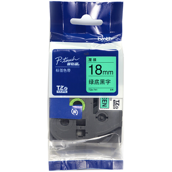 兄弟TZe-741 绿底/黑字18mm不干胶打印纸标签色带