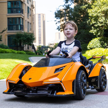 哈雷贝拉兰博基尼儿童电动车玩具车可坐人遥控四轮小孩宝宝婴儿汽车 橙色+12v14电瓶+软轮胎+蓝牙音乐