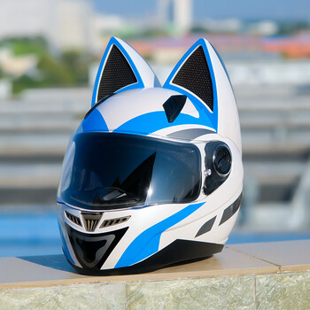 agv3c认证猫耳头盔女生情侣摩托车全盔机车蝴蝶结骑士网红可爱安全帽