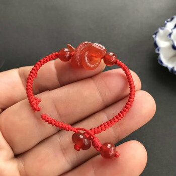天然红玛瑙立体蛇手链六合红玛瑙十二生肖蛇手链宝宝可带 红绳15厘米