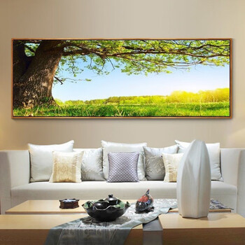 客厅背景装饰画现代简约风景绿色大树横版画卧室树木森林挂画 款式23