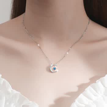 bnhhe星月银项链女锁骨链女士时尚甜美吊坠生日端午节礼物送女友星月