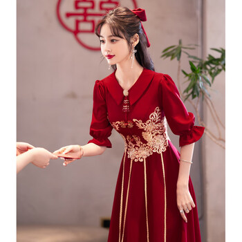 女生小个子夏季订婚礼服连衣裙敬酒服新娘回门女平时可穿 hfr22014酒