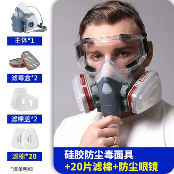 防护面罩全面罩呼吸专用全脸打农药放毒气体硅胶尘毒面具大眼罩20片棉