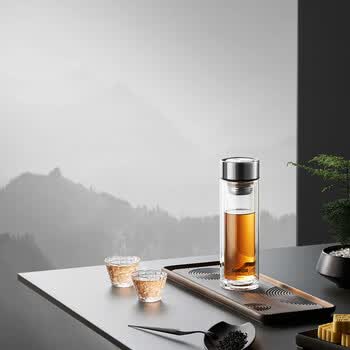 苏泊尔（SUPOR）玻璃杯双层商务办公车载水杯男高档泡茶杯子KCG28AR10