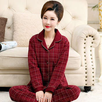 中老年秋冬睡衣女夹层空气棉两件套加厚保暖妈妈睡衣女士加厚棉质套装