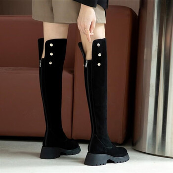 过膝盖的长筒靴真皮的女士过膝长筒真皮皮靴平底女靴2022新款长筒靴