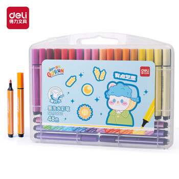 得力（deli）易可洗48色水彩笔学生三角杆儿童美术画画绘画勾线马克笔粗三角杆易握水彩笔
