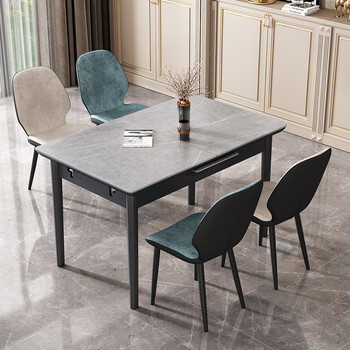 若听轻奢岩板长方形餐桌椅组合小户型现代简约可伸缩折叠家用极简饭桌