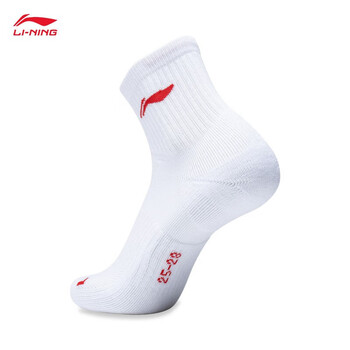 李宁（LI-NING）羽毛球袜中筒运动长袜男款毛巾袜吸湿排汗AWTS003-2三双装白色
