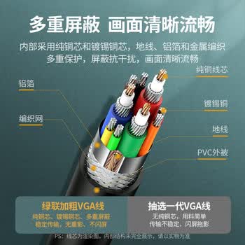 绿联工程级VGA线 3+6纯铜线芯 公对公双磁环视频连接线 适用电脑主机接电视显示器投影仪 8米11640