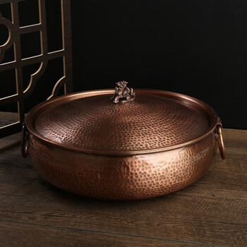 美恋新疆手工铜锅麒麟铜火锅加厚纯紫铜汤锅锤纹复古家用 28麒麟锤纹