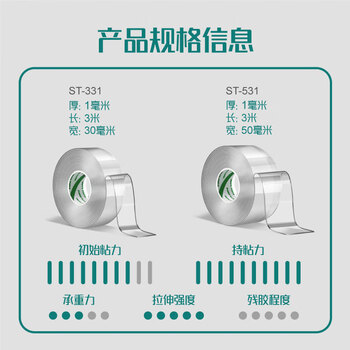北极熊纳米强力双面胶带高透无痕防水高粘春联对联贴挂画书架固定喜字贴30mm*3m 1卷 ST-331 北极熊纳米强力双面胶带高透无痕防水高粘春联对联贴挂画书架固定喜字贴30mm*3m 1卷 ST-331