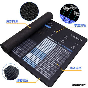 宜适酷（EXCO）Mac双系统快捷键鼠标垫桌垫大号 win快捷键苹果电脑办公键盘垫锁边900*400黑色9132